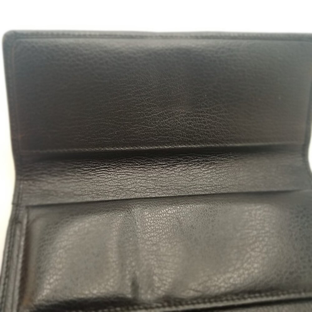 Ferragamo Leather Trifold Wallet Gancini Black Gold Hardware Used USA 6"x4 - Picture 3 of 6